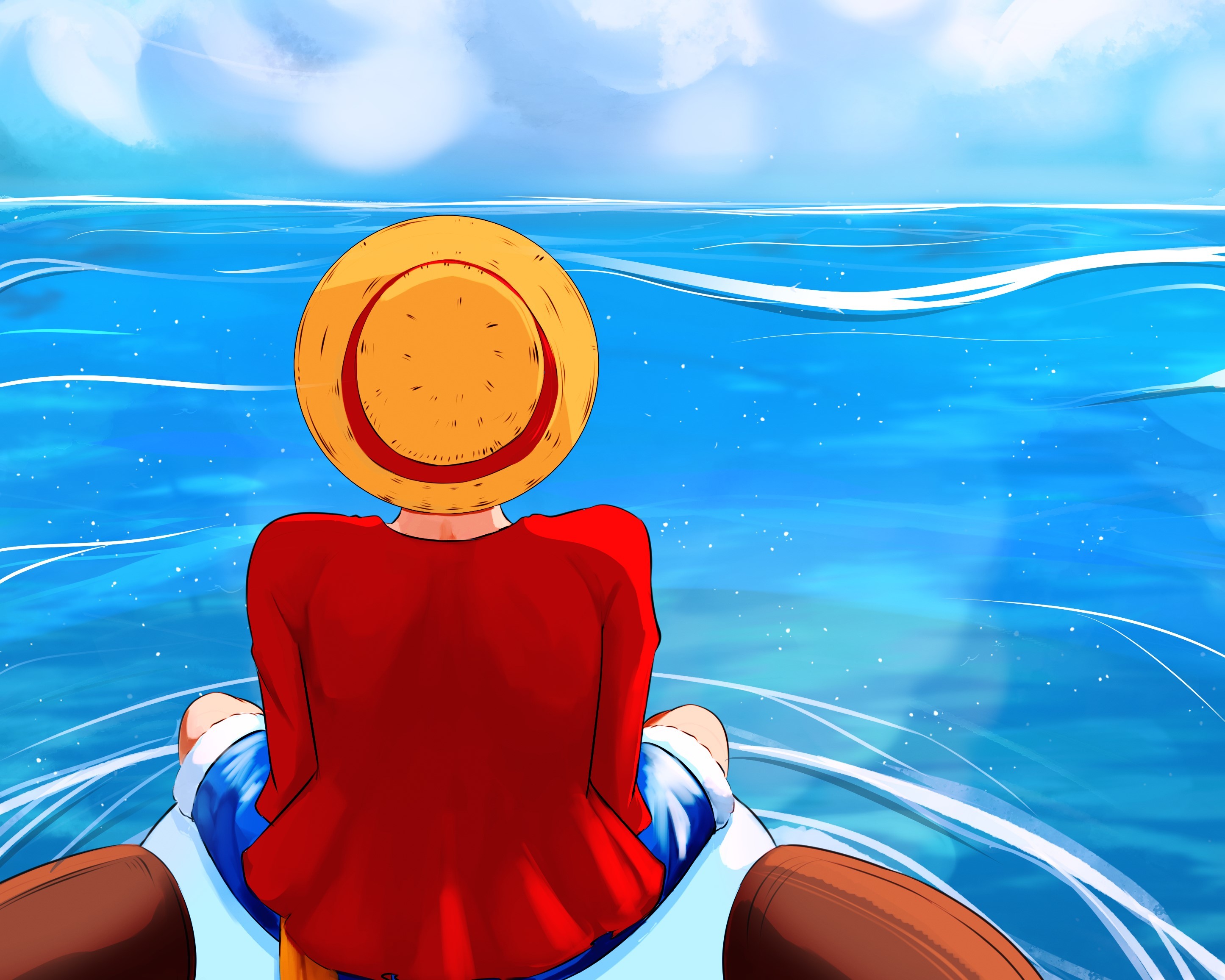 Wallpaper Monkey D. Luffy, One Piece, Hat, Sea, Back View - WallpaperHub