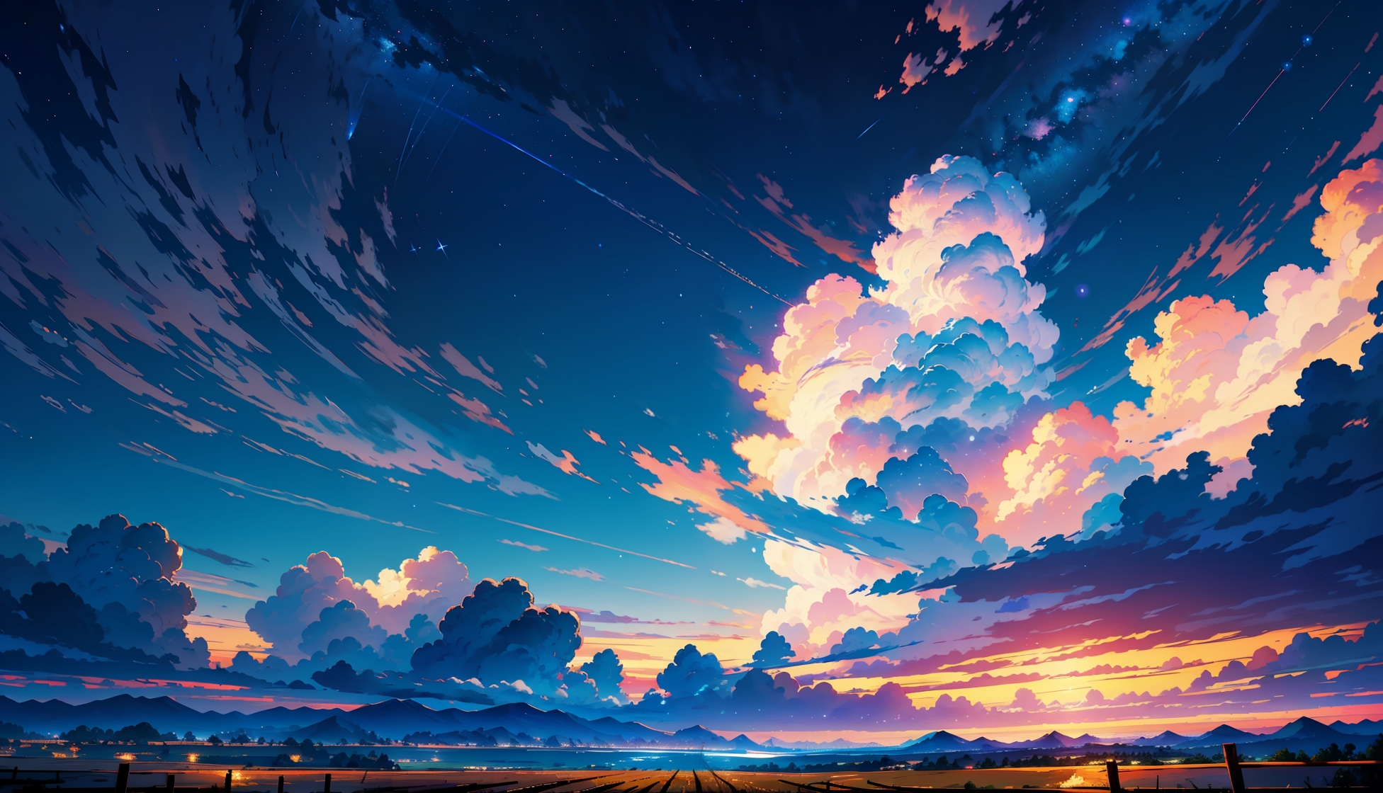 Wallpaper Scenery, Anime Landscape, Clouds, Starry Sky, Road, Grass ...
