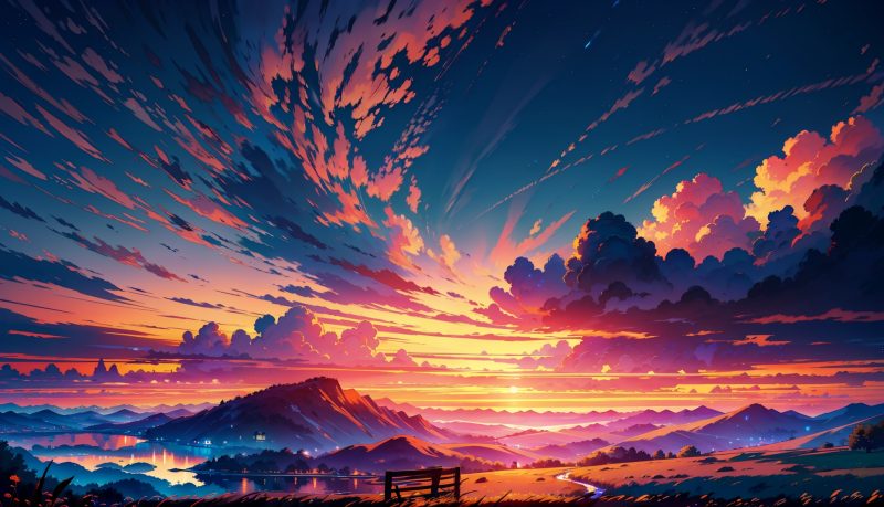Wallpaper Sunset, Clouds, AI Art, Sky, Sunlight, Mountains - WallpaperHub