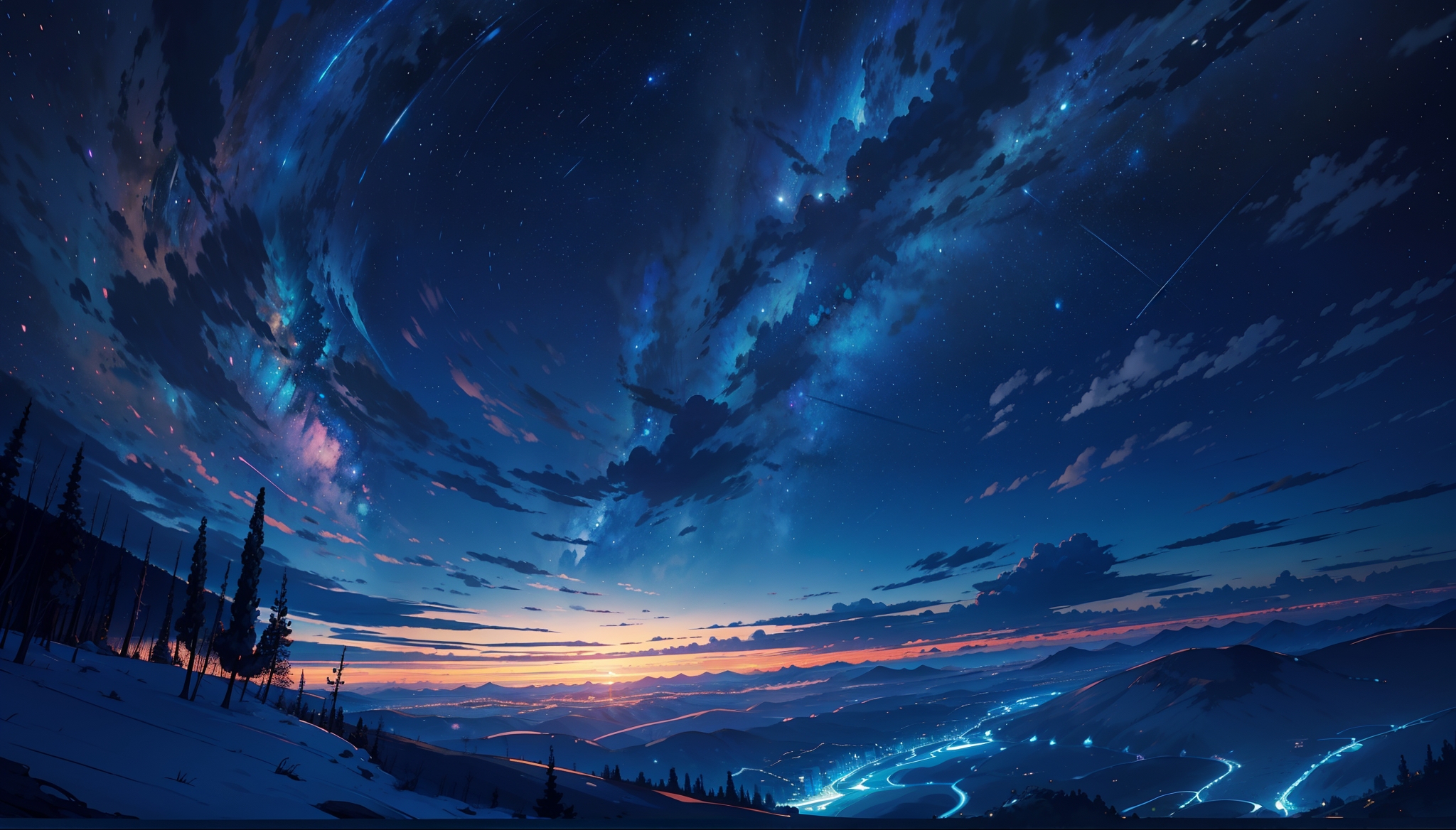 Wallpaper Anime Landscape, Clouds, Night, Stars, Nature, Milky Way ...
